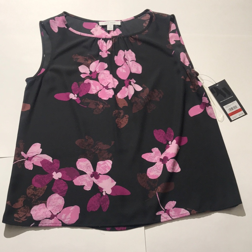 Nine West floral tank top sleeveless tee shell XS NEW
